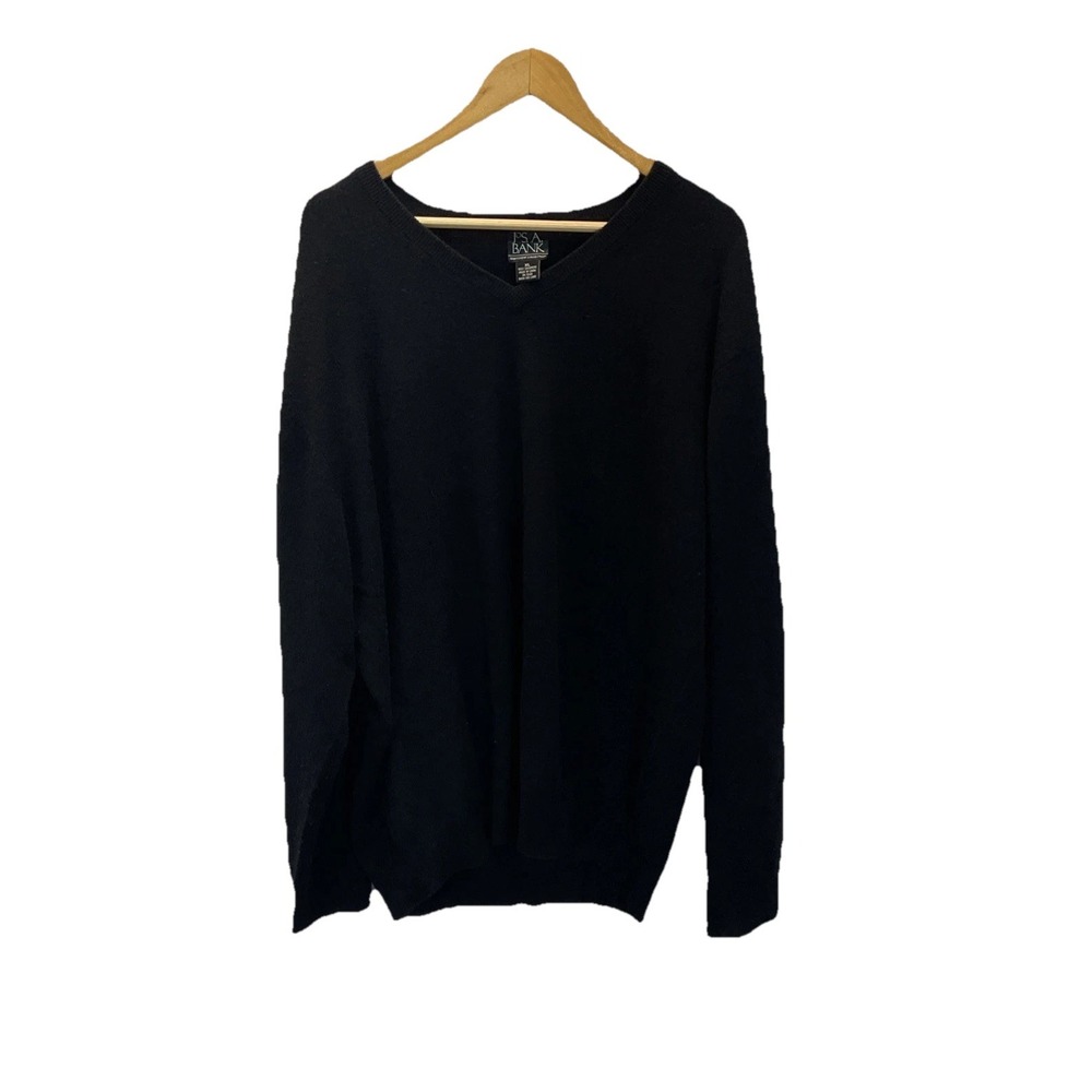 Jos A Bank‎ Sweater Mens XL Black 100% Cashmere V Neck Pullover Soft Knit